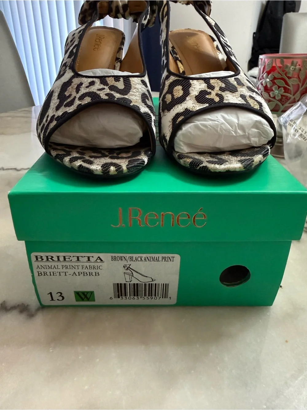 J.Renee Leopard Print Peep-Toe Tie-Back Heels - Black & Cream